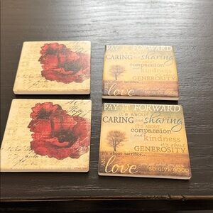 Inspirational Coaster Set with Red Floral Design